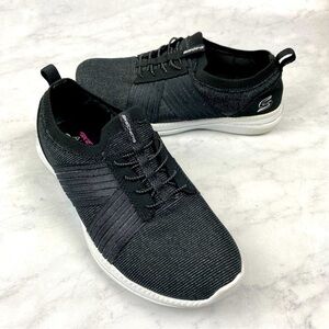 Skechers Black Knit Slip-On Sneakers with White Sole